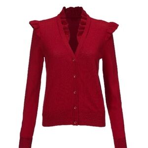 CAbi Red Ruffle Trim Sweater